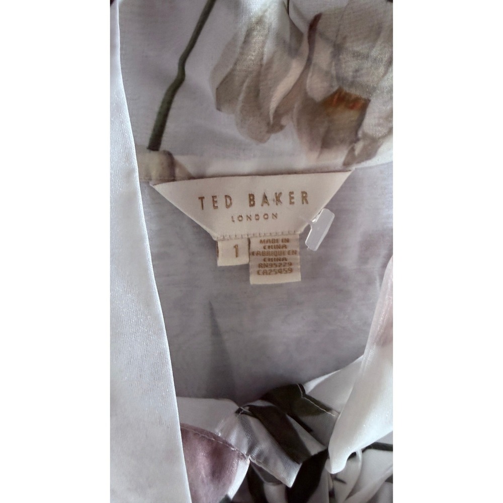 Ted Baker London Floral Tie Bow Blouse White Pink Tulip Print Tie Neck Size 1 - Picture 4 of 6